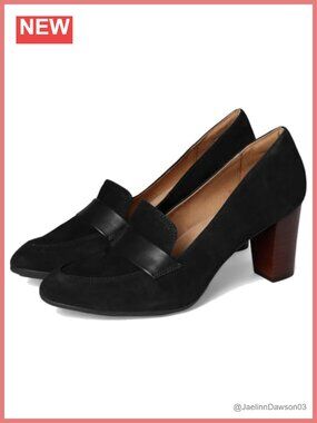 Women's Chunky Kitten Heel Loafers Pumps Slip On Faux Leather Comfort Office